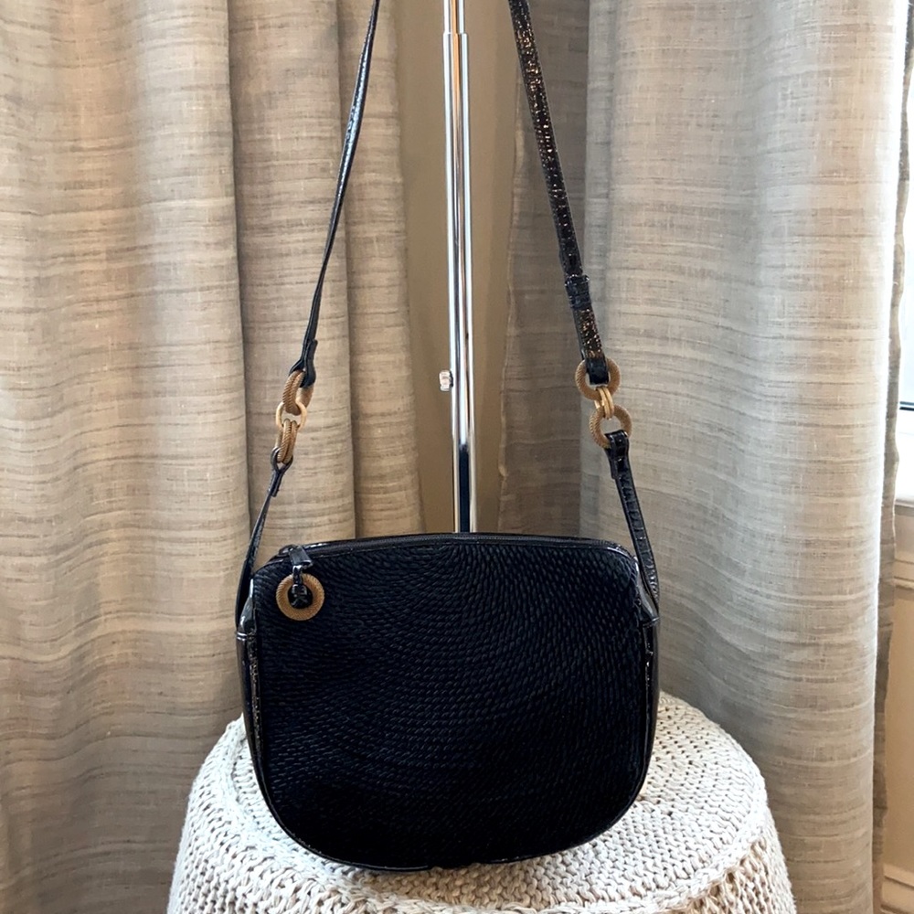 Sharif Patent Leather & Corded Fabric Shoulder Bag